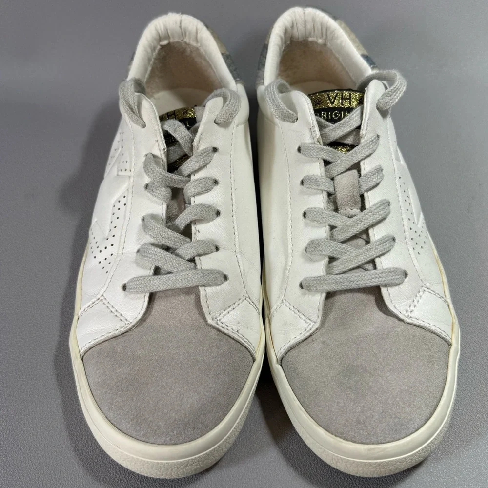 Vintage Havana Gemma White and Gray Camo Heel Leather Sneakers